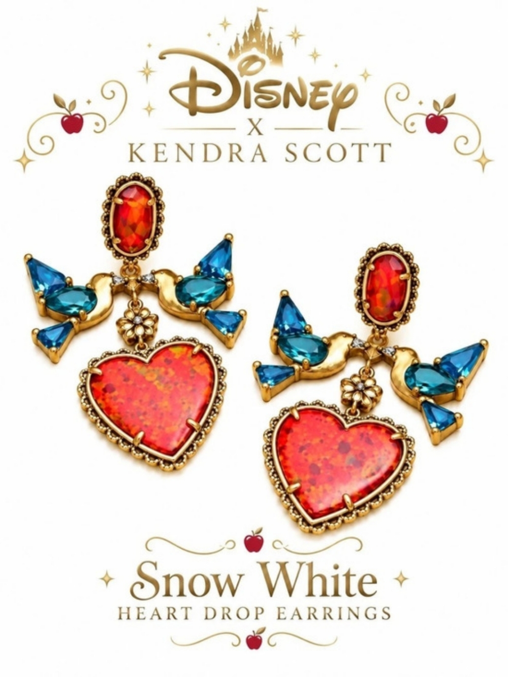 Disney x Kendra Scott Snow White Heart Statement Earrings NWT - Limited Edition